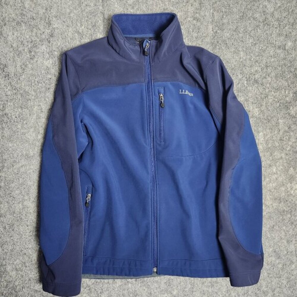 LL Bean Mens‎ Polyester Spandex Jacket Coat Soft Shell Blue Gray L Wind Pocket